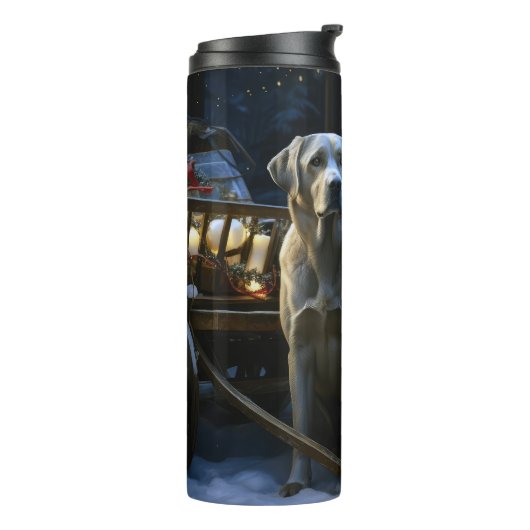 Labrador Snowy Sleigh Kerst Decor Thermosbeker (Gedraaid links)