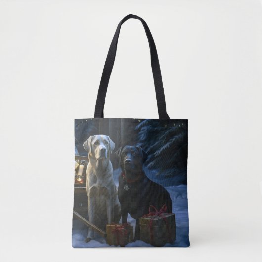 Labrador Snowy Sleigh Kerst Decor Tote Bag (Voorkant)