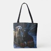 Labrador Snowy Sleigh Kerst Decor Tote Bag (Achterkant)
