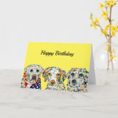 Labrador Spaniel Border Collie Birthday Card Kaart (Gele Bloem)