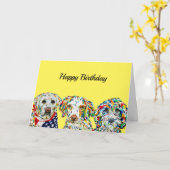 Labrador Spaniel Sheepadoodle Birthday Card Kaart (Gele Bloem)