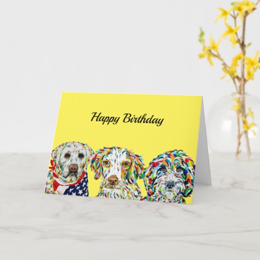 Labrador Spaniel Sheepadoodle Birthday Card Kaart (Gele Bloem)