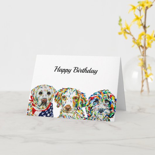 Labrador Spaniel Sheepadoodle Birthday Card Kaart (Gele Bloem)