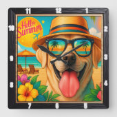 Labrador Summer Beach vakantie Vierkante Klok (Voorkant)