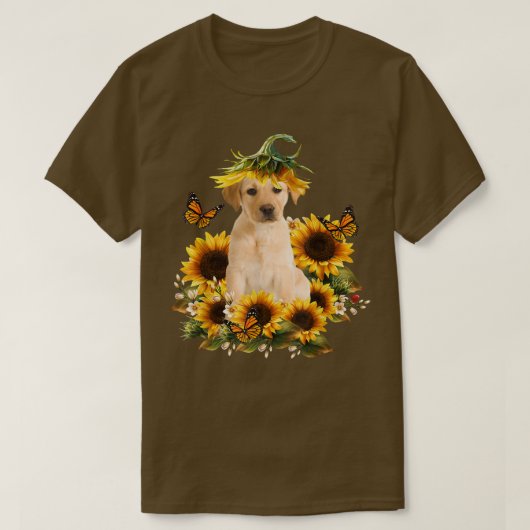 Labrador Sunflower Butterfly Cute Hondenliefhebber T-shirt (Design voorkant)