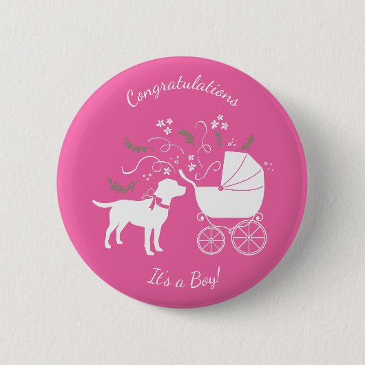 Labrador Theme Dog Baby shower Pink Lab Ronde Button 5,7 Cm (Voorkant)