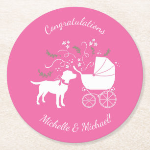 Labrador Theme Dog Baby shower Pink Lab Ronde Kartonnen Onderzetter