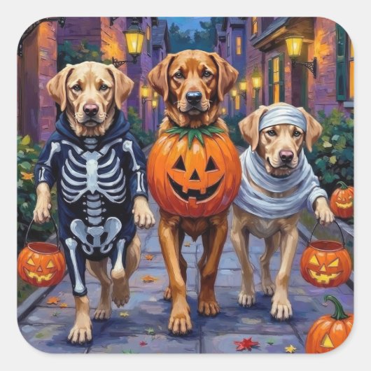 Labrador Trick-or-Treating in Halloween kostuums Vierkante Sticker (Voorkant)