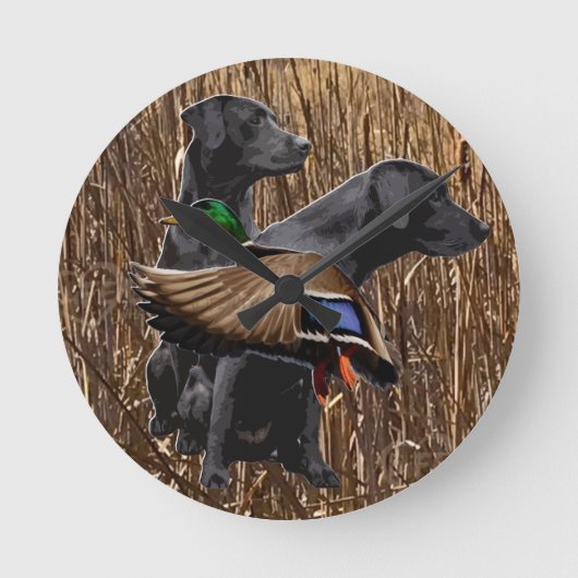 Labrador Wall Décor, Duck Hunting Large Ronde Klok (Voorkant)