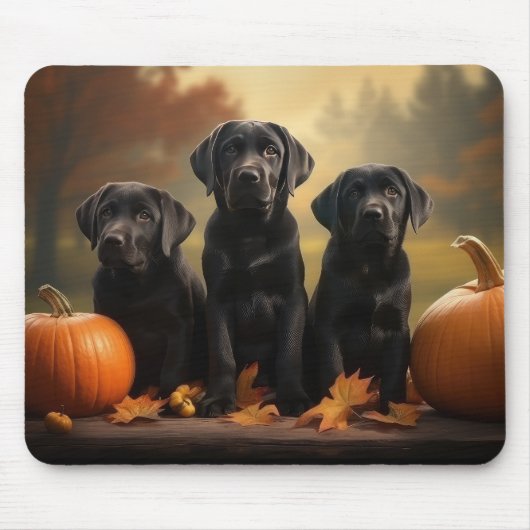 Labrador Welpen Herfst Genot Pompoen Muismat (Voorkant)