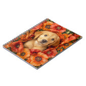 Labrador x gouden puppy in klaprozen notitieboek (Linkerzijde)