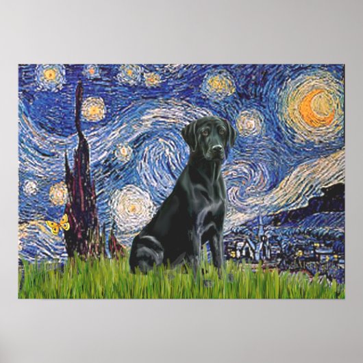 Labrador (zwart) - De sterrennacht Poster (Voorkant)