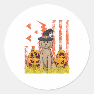 Labradordoodle Dog Witch Dancing Pumpkins Ha Ronde Sticker