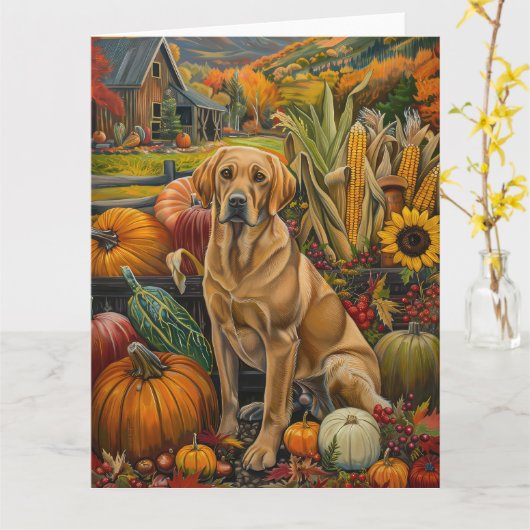 Labradorhond Herfst Oogst Thanksgiving Kaart (Gele Bloem)