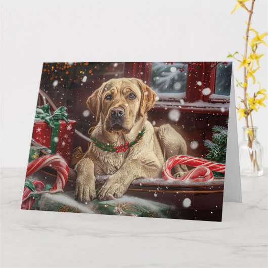 Labradorhond Kerst Festiviteit Kaart (Gele Bloem)