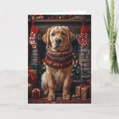 Labradorhond met kerstcadeaus open haard kaart (Voorkant)