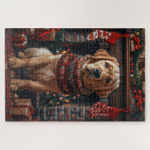 Labradorhond met kerstcadeaus open haard legpuzzel (Horizontaal)