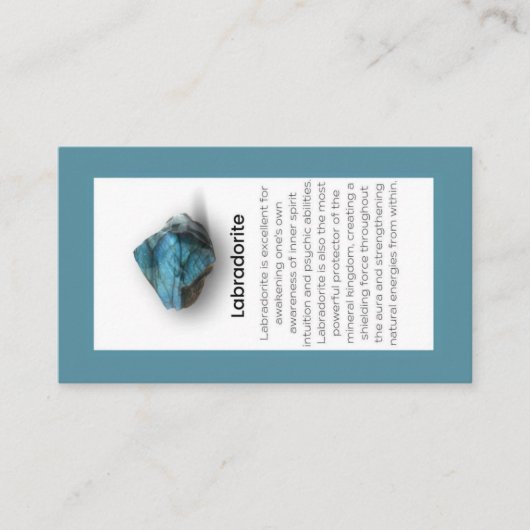 Labradorite Crystal Betekenis Sieraden Display Visitekaartje (Voorkant)
