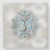 Labradorite Namaste Word Art in Lotus met OM Stenen Onderzetter (Voorkant)