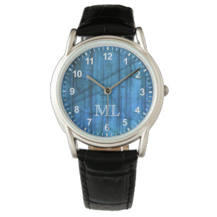 Labradorite Pareltjes Blue Monogram Nummers Horloge