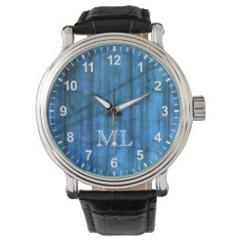 Labradorite Pareltjes Blue Monogram Nummers Horloge