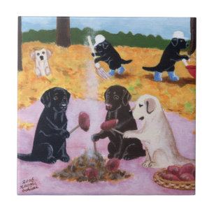 Labradors Autumn Fun Painting Tegeltje