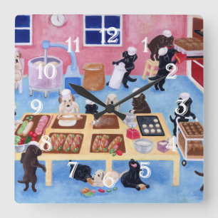 Labradors Bakery Painting Wall Clock Vierkante Klok