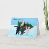 Labradors bij de Kerstboom in het Sneeuwveld Feestdagen Kaart (Voorkant)