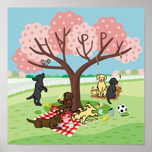 Labradors en Happy Cherry Blossom Poster (Voorkant)