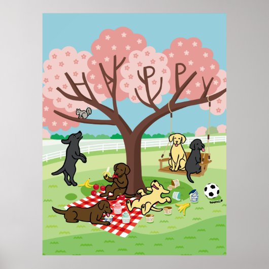 Labradors en Happy Cherry Blossom Poster (Voorkant)