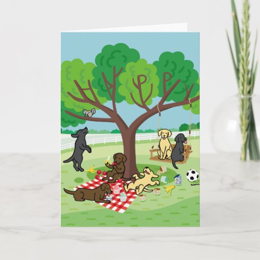 Labradors en Happy Tree Card Kaart (Voorkant)