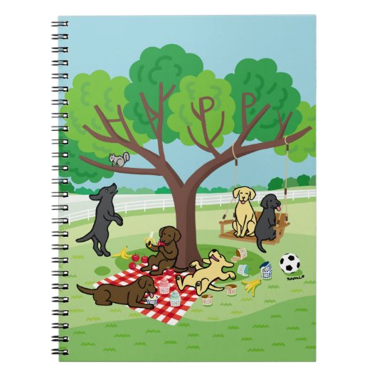 Labradors en Happy Tree Notitieboek (Voorkant)