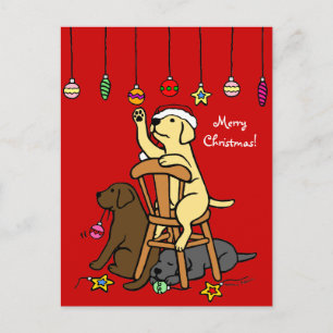 Labradors en Kerst Ornamenten Cartoon Feestdagenkaart