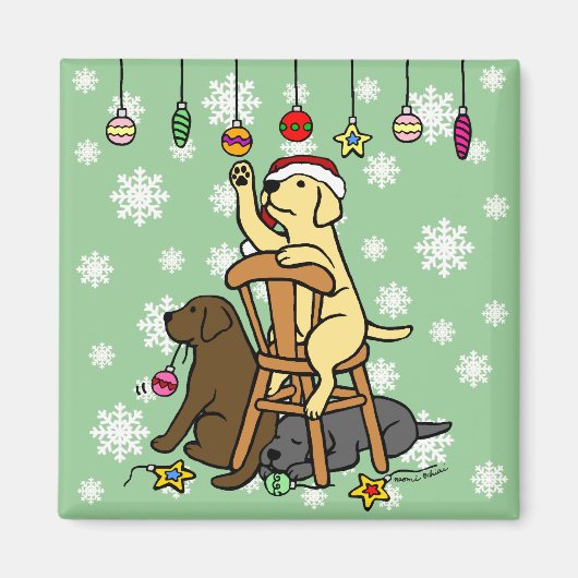 Labradors en Kerst Ornamenten Cartoon Magneet (Voorkant)