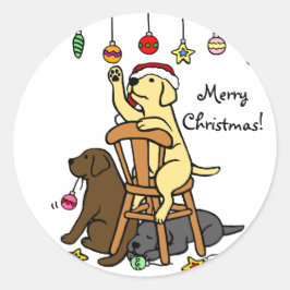 Labradors en Kerst Ornamenten Cartoon Ronde Sticker