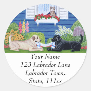 Labradors in de tuin Adreslabel Ronde Sticker