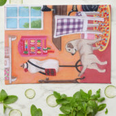 Labradors in het naaiwerk in de naairuimte van mam theedoek (Gevouwen)