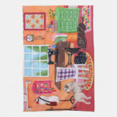 Labradors in het naaiwerk in de naairuimte van mam theedoek (Verticaal)