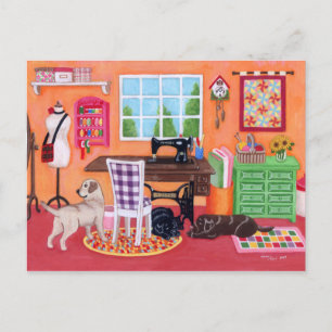 Labradors in Mam's Sewing Room Briefkaart