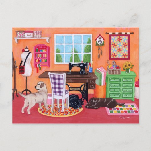 Labradors in Mam's Sewing Room Briefkaart (Voorkant)