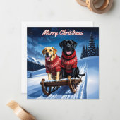 Labradors Pakket van Kerstmis Plat Notitiekaartje (Voorkant / Achterkant in situ)