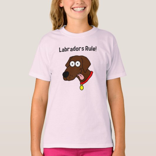"Labradors Rule!" Chocolade Labrador T Shirt (Voorkant)
