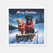 Labradors Sled Ride Christmas Servet (Voorkant)