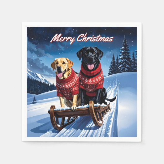 Labradors Sled Ride Christmas Servet (Voorkant)