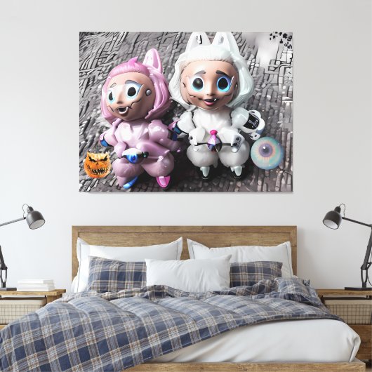 Labubu trucs en traktaties canvas afdruk (Insitu (Slaapkamer))