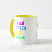 labudsheten, LAUGH, VAAK, LOVE, ALTIJD Mok (Voorkant links)