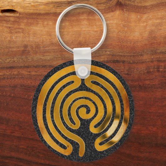 labyrint antiek goud | zwarte spier sleutelhanger (Voorkant)