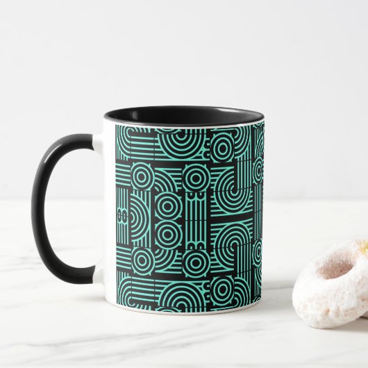 Labyrint Futuristisch Abstract Geometrisch Patroon Mok (Met donut)