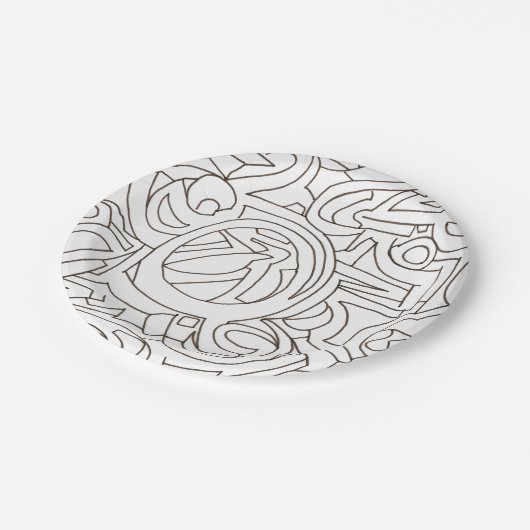 Labyrint-zwart en wit Abstracte kunst Papieren Bordje (Gekanteld)