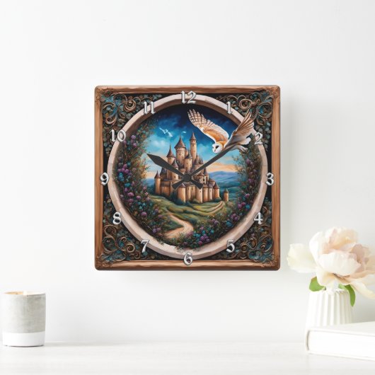 Labyrinth Gate Castle Fantasy Kunst Vierkante Klok (Huis)